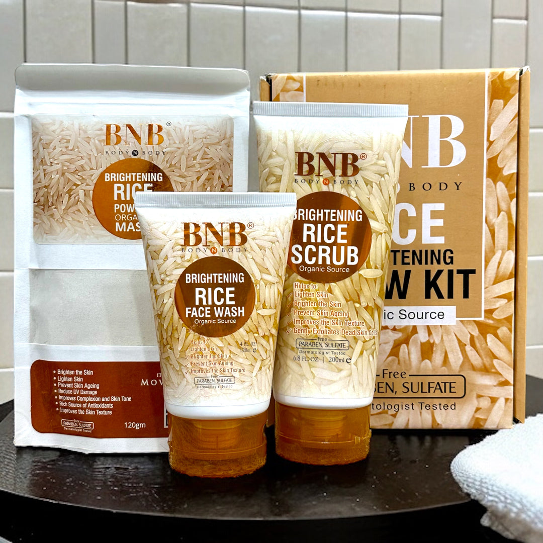 BNB 3 In 1 Rice Extract & Glow Kit ~ Rice Face Wash + Rice Scrub + Rice Face Mask