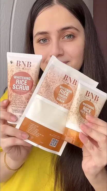 BNB 3 In 1 Rice Extract & Glow Kit ~ Rice Face Wash + Rice Scrub + Rice Face Mask